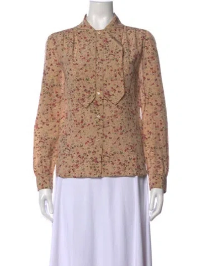 Pre-owned Saint Laurent Silk Floral Print Blouse In Neutral
