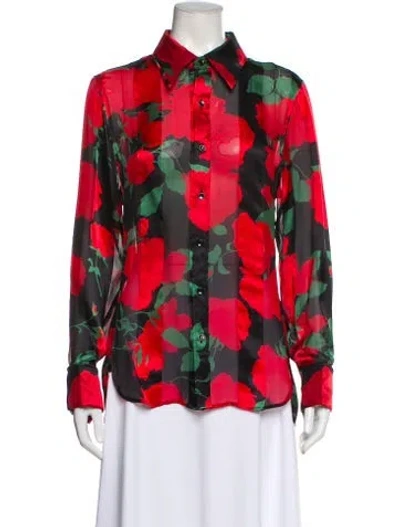 Pre-owned Saint Laurent Silk Floral Print Blouse In Red