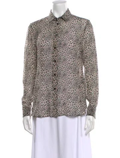 Pre-owned Saint Laurent Silk Floral Print Blouse In White