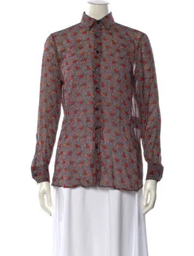 Pre-owned Saint Laurent Silk Floral Print Button-up Top In Pink