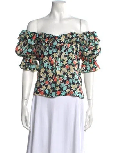 Pre-owned Saint Laurent Silk Floral Print Top In Black