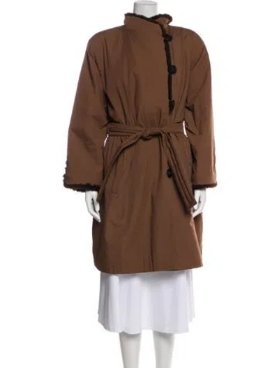 Pre-owned Saint Laurent Silk Fur Coat In Brown