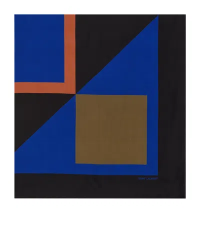 Saint Laurent Silk Geometric Print Scarf In Blue