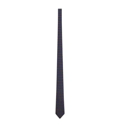 Saint Laurent Silk Geometric-pattern Tie In Blue