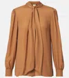 Saint Laurent Tie-neck Silk Charmeuse Blouse In Brown