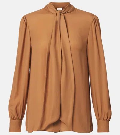 Saint Laurent Silk Georgette Blouse In Brown