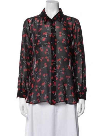 Pre-owned Saint Laurent Silk Graphic Print Blouse In Black/red