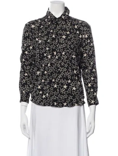 Pre-owned Saint Laurent Silk Graphic Print Blouse In Blue