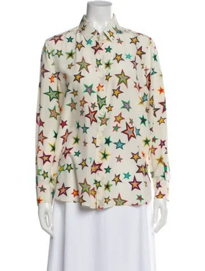 Pre-owned Saint Laurent Silk Graphic Print Blouse In Neutral