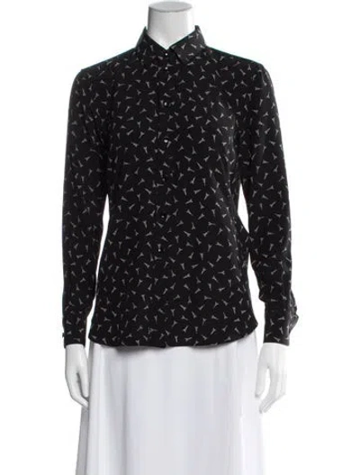 Pre-owned Saint Laurent Silk Graphic Print Button-up Top In Black