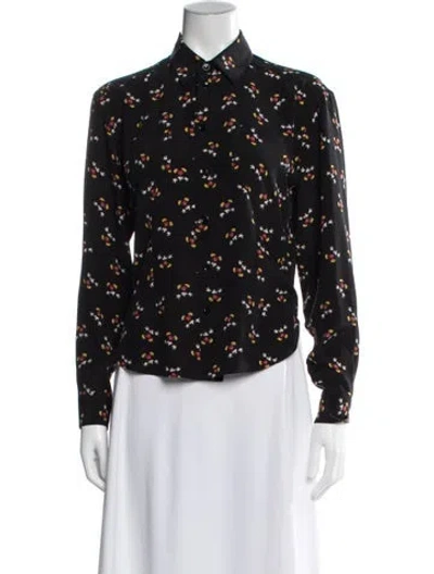 Pre-owned Saint Laurent Silk Graphic Print Button-up Top In Black