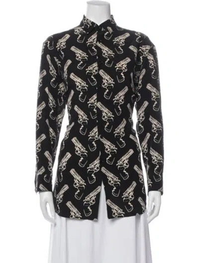 Pre-owned Saint Laurent Silk Graphic Print Button-up Top In Blue