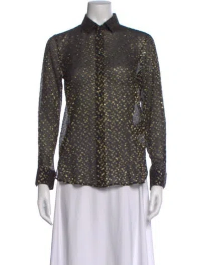 Pre-owned Saint Laurent Silk Graphic Print Button-up Top In Multi