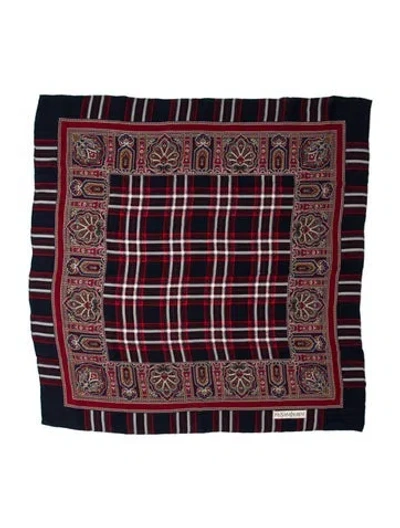 Pre-owned Saint Laurent Silk Graphic Print Scarf In Blue