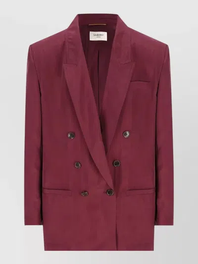 Saint Laurent Silk Habotai Tailored Double Breasted Jacket In Red