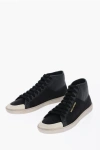 SAINT LAURENT SILK HIGH-TOP SNEAKERS WITH WORN EFFECT SOLE