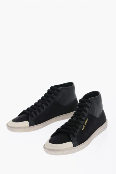 Saint Laurent Silk High-top Sneakers With Worn Effect Sole In White