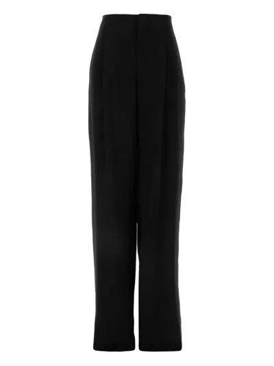 Saint Laurent Silk High Waist Pleated Wide Leg Trousers In Black