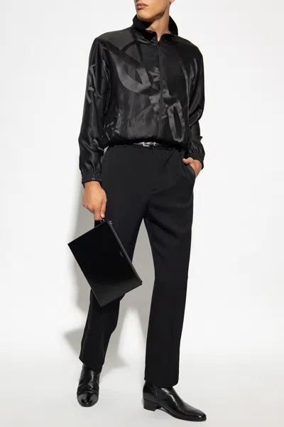 Saint Laurent Silk Jacket With Logo In Black