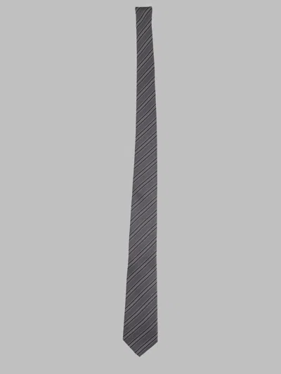 Saint Laurent Silk Jacquard Striped Tie For Men In Charcoal