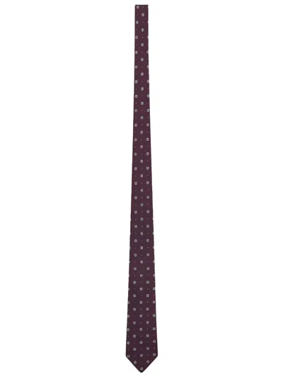 Saint Laurent Silk Jacquard Medallion Tie In Purple