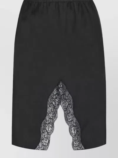 Saint Laurent Silk Lace Midi Slip Skirt In Brown