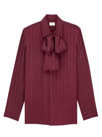 Saint Laurent Silk Lavallière Shirt With Concealed Button Closure And Mitered Cuffs (size 36) In Rosso