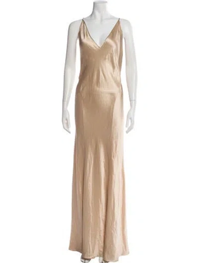Pre-owned Saint Laurent Silk Long Dress W/ Tags In Neutral