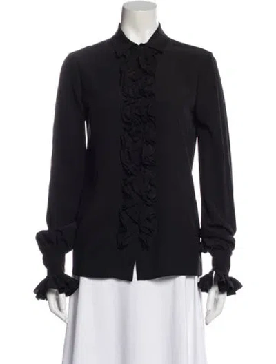 Pre-owned Saint Laurent Silk Long Sleeve Blouse In Black