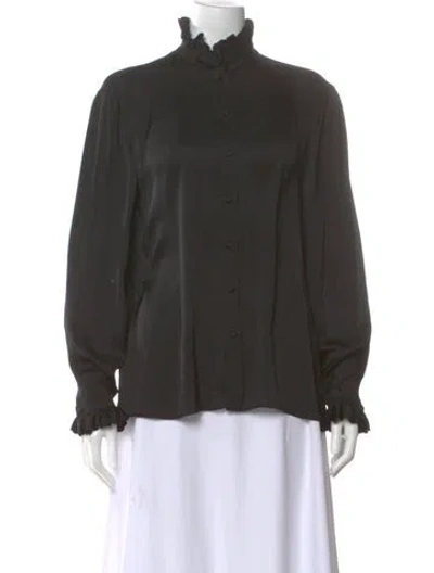 Pre-owned Saint Laurent Silk Long Sleeve Blouse In Gray