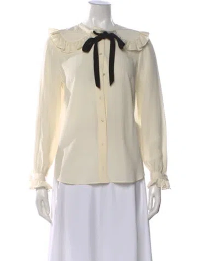 Pre-owned Saint Laurent Silk Long Sleeve Blouse In Neutral