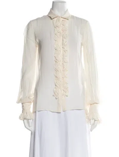 Pre-owned Saint Laurent Silk Long Sleeve Blouse In Neutral