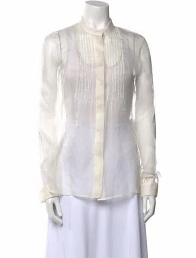 Pre-owned Saint Laurent Silk Long Sleeve Blouse W/ Tags In White