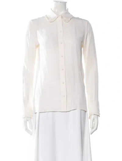 Pre-owned Saint Laurent Silk Long Sleeve Blouse In White