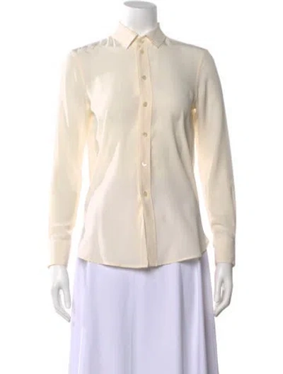 Pre-owned Saint Laurent Silk Long Sleeve Button-up Top In Neutral
