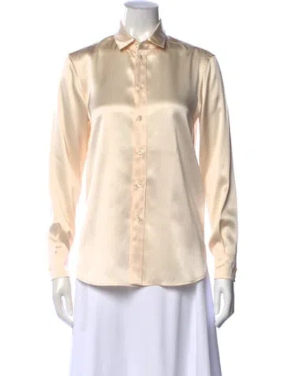 Pre-owned Saint Laurent Silk Long Sleeve Button-up Top In Pink