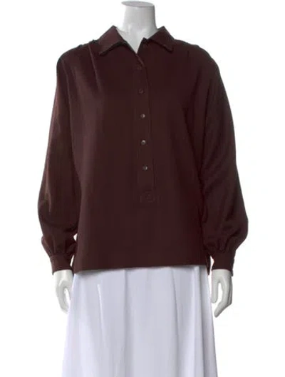 Pre-owned Saint Laurent Silk Long Sleeve Polo In Brown
