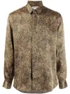 Saint Laurent Leopard Print Silk Button-up Shirt In Grey