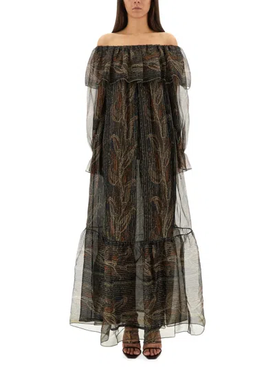 SAINT LAURENT SILK LUREX CREPONNE DRESS