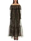 Saint Laurent Off-shoulder Layered Dress Featuring Ruffles In Multi