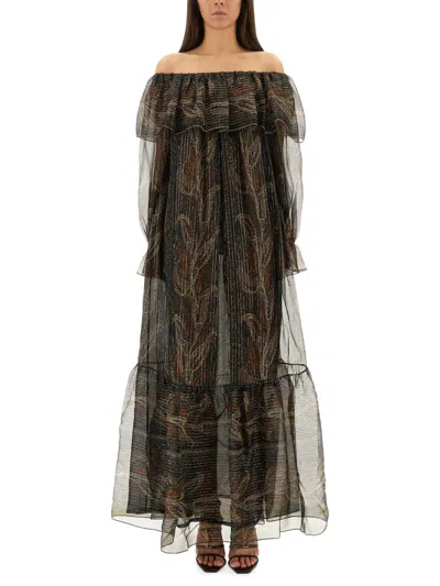 SAINT LAURENT SAINT LAURENT SILK LUREX CREPONNE DRESS