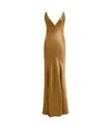 Saint Laurent Open-back Paneled Silk-satin Gown In Beige