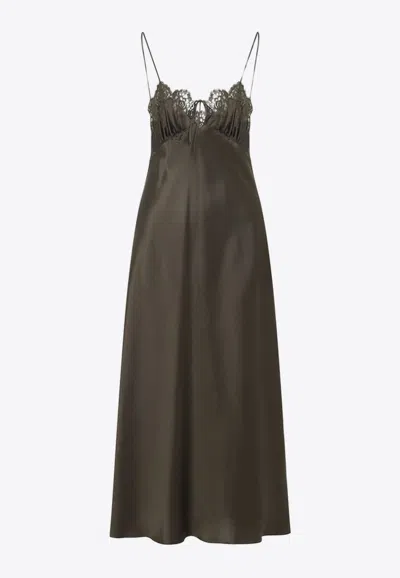 Saint Laurent Silk Maxi Dress In Brown