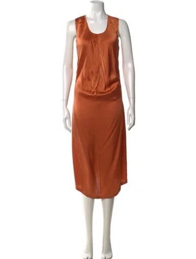 Pre-owned Saint Laurent Silk Midi Length Dress In Orange
