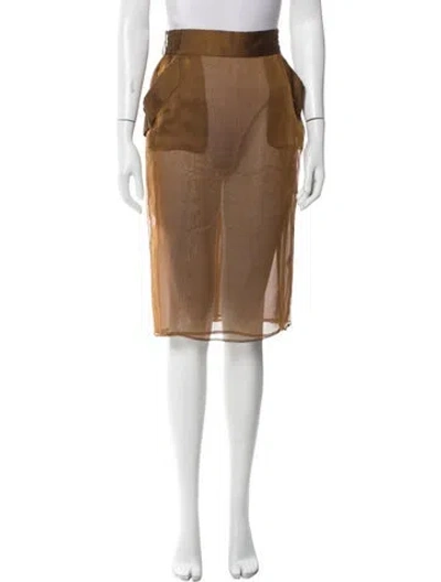 Pre-owned Saint Laurent Silk Midi Length Skirt In Brown