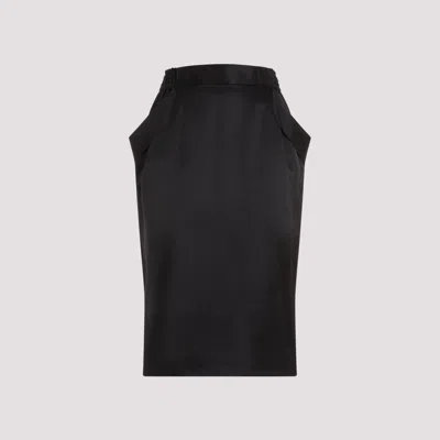 Saint Laurent Silk Midi Skirt In Black