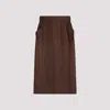 Saint Laurent Sheer Silk Midi Skirt With Elastic Waistband In Marron