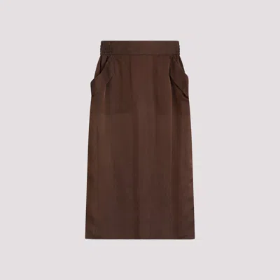 Saint Laurent Brown Silk Midi Skirt