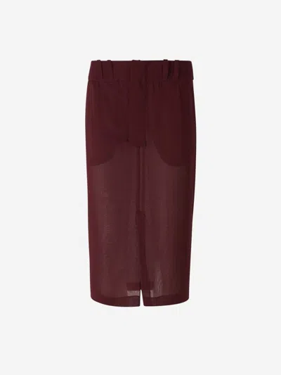 Saint Laurent Sheer Knit Midi Pencil Skirt In Burgundy