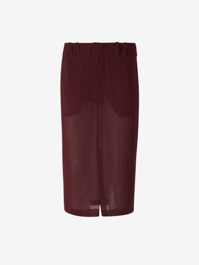 Saint Laurent Sheer Knit Midi Pencil Skirt In Burgundy